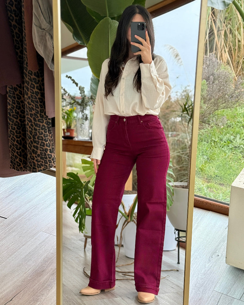 Pantalón Wide Leg Cereza