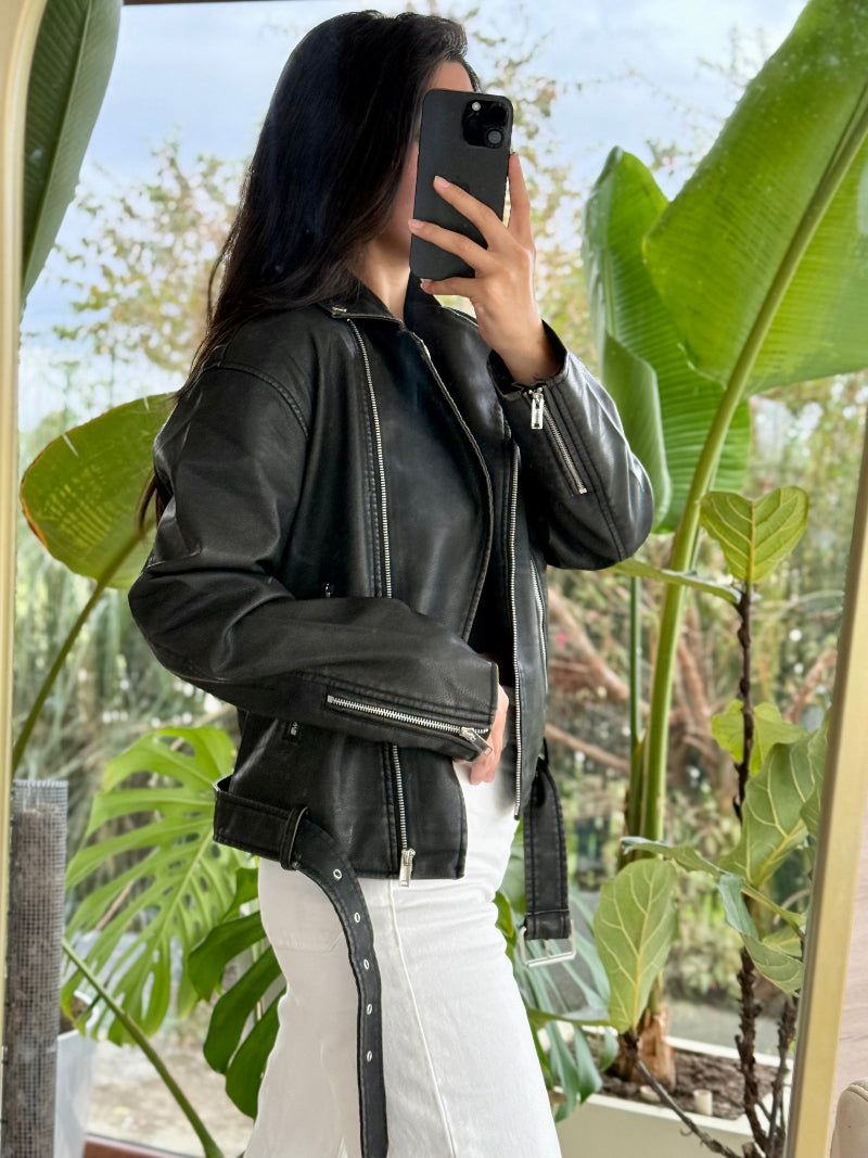 Chaqueta Biker Ecocuero Larga
